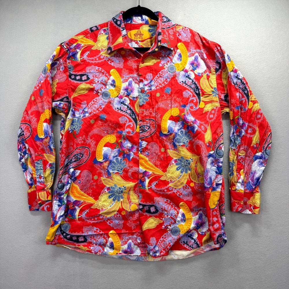 Robert Lewis Shirt‎ Mens 2XL Red Paisley Floral Contemporary Fit Long Sleeve
